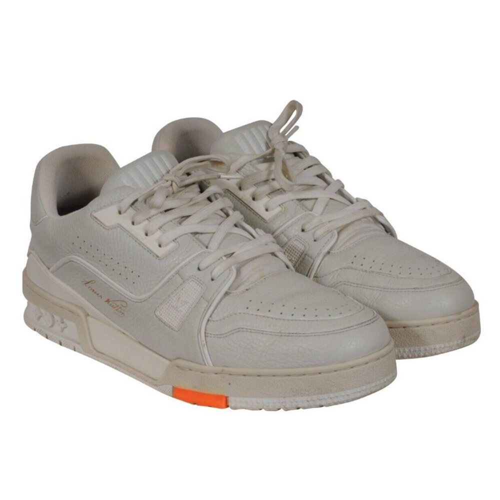 Louis Vuitton Mens Low Top Trainer Sneakers Size US 9 UK 8 Pale Gray Leather